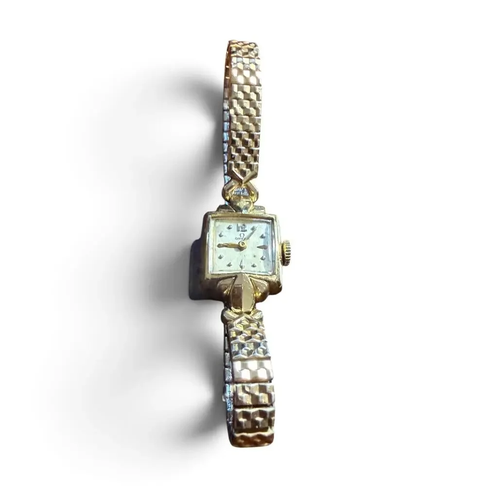 Vintage Omega Ladies Watch 14K Gold Filled Square Case Speidel Band Swiss Made