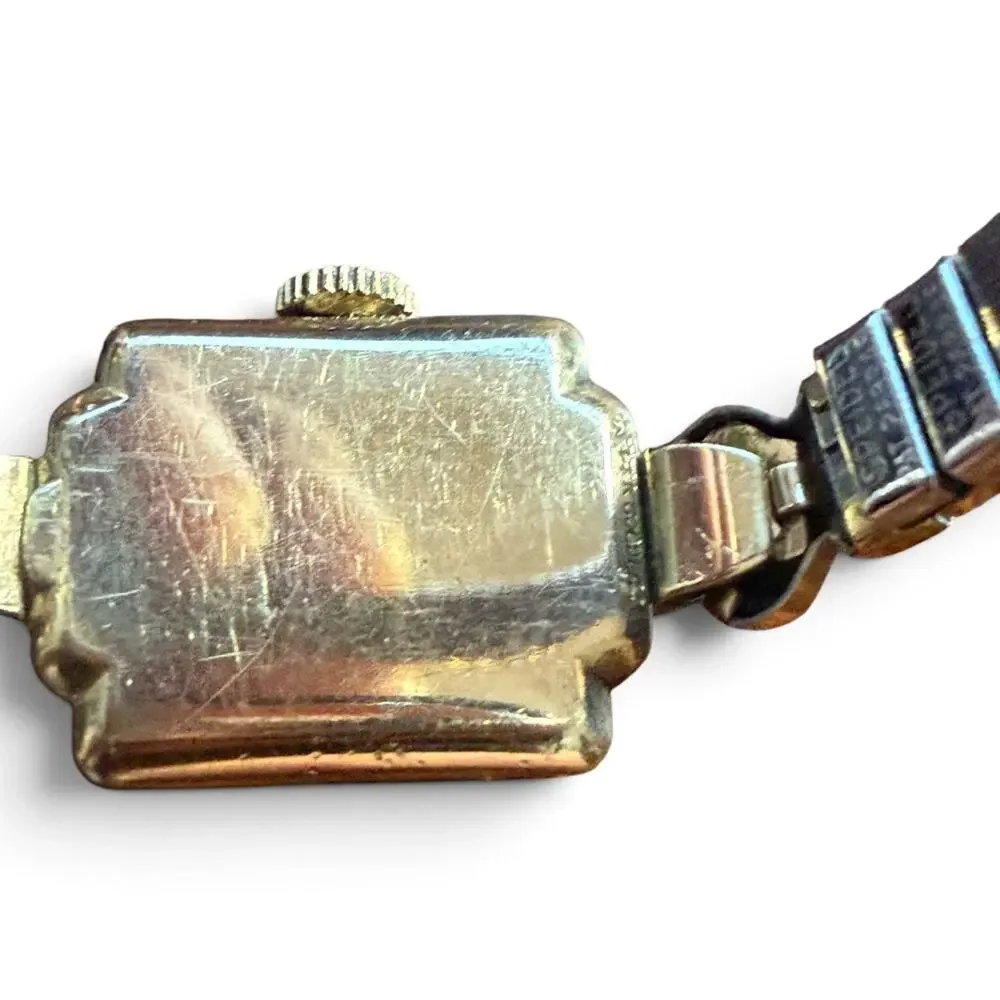 Vintage Omega Ladies Watch 14K Gold Filled Square Case Speidel Band Swiss Made