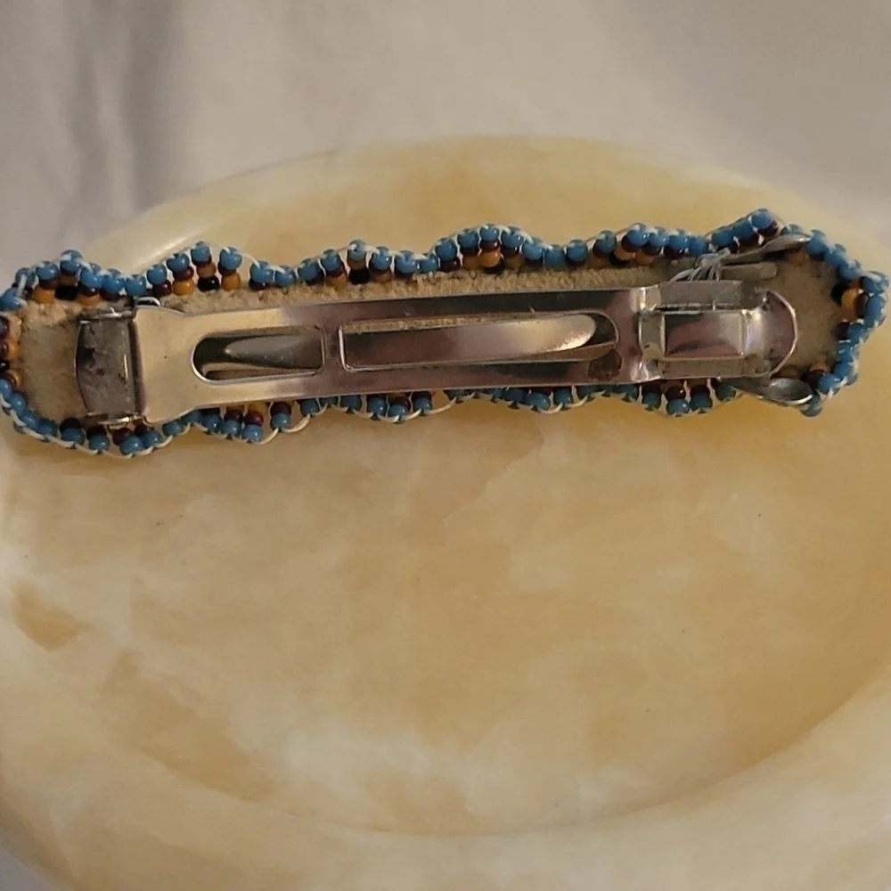 HANDMADE Cowboy Core Navajo Design Seed Beaded Leather Barrette