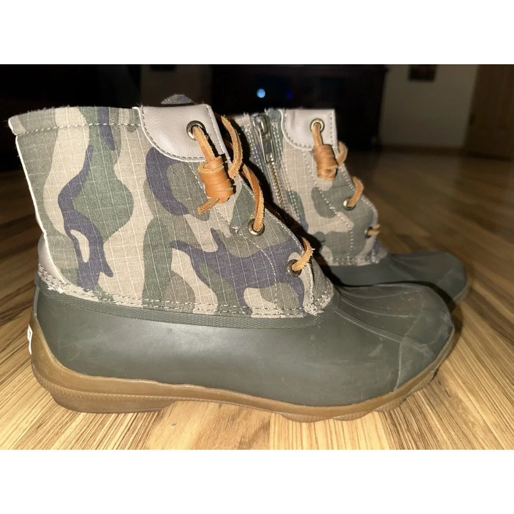 Sperry Syren Gulf Camo Driftwood Women's 8.5‎ Top-Sider Duck Boots green Tan
