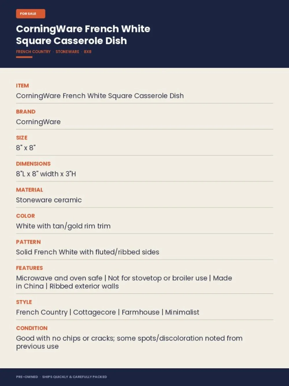 Corningware item name