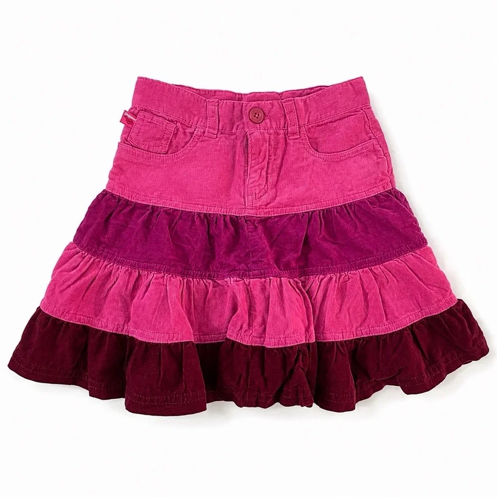 The Children's Place Corduroy Tiered Ruffle Skirt Pink Girls 5 Cowgirl Boho NWT