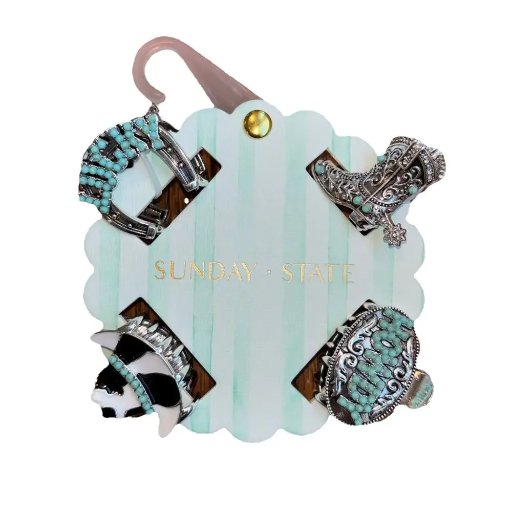 Sunday State Turquoise Western Hair Clip Claw Cowboy Howdy Lucky Hat Boot NEW