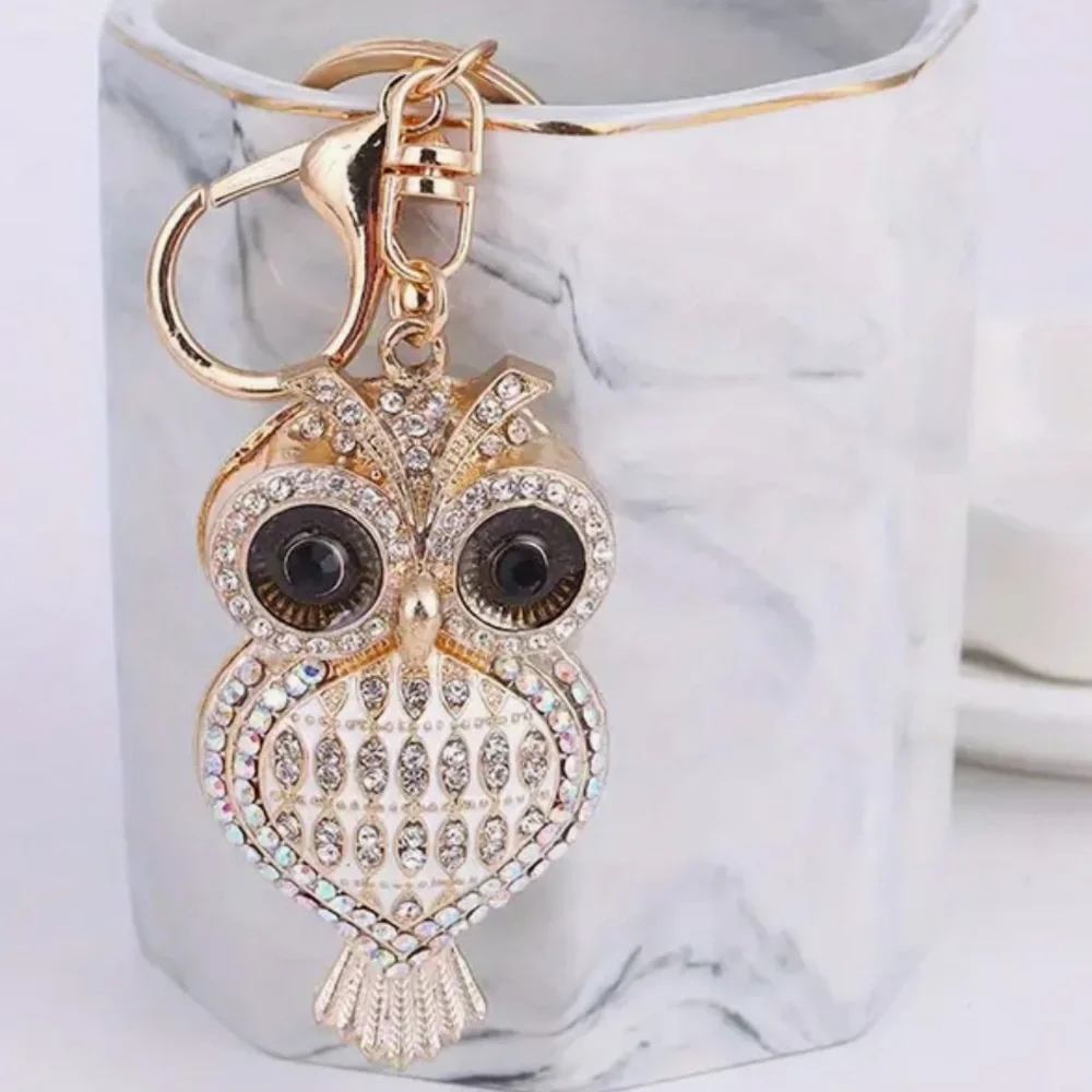 Sparkly Crystal Rhinestone Owl Bag Charm Keychain