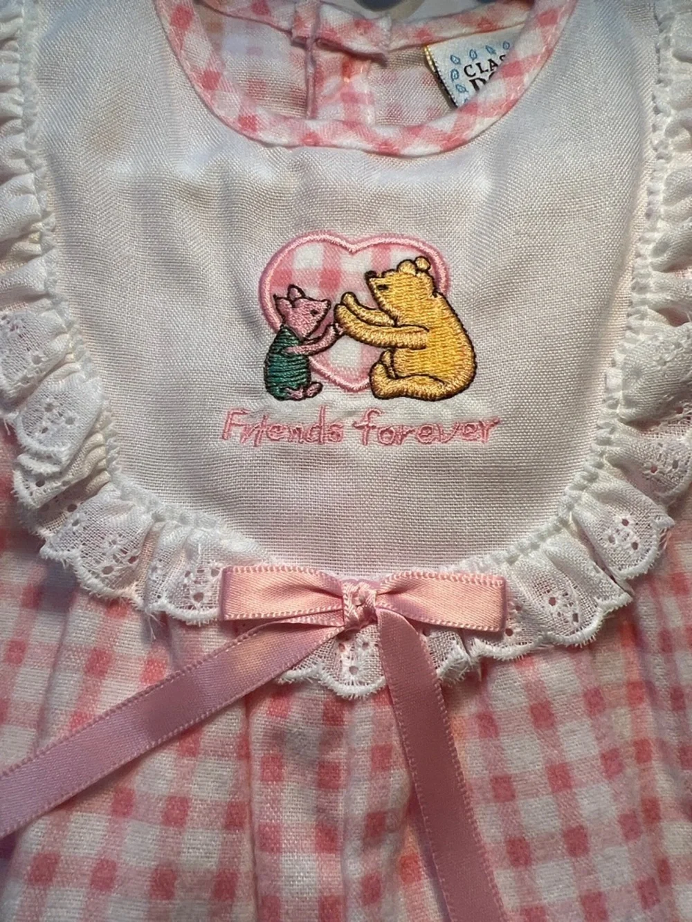Vintage Winnie The Pooh Pink Gingham Kids Pajamas with Embroidered Detail​