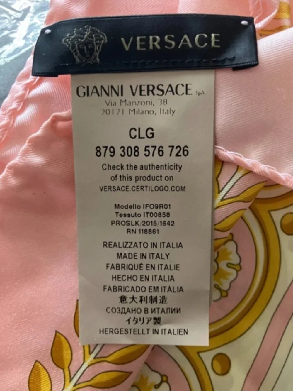 Versace Pink & Gold Barocco Silk Scarf New with Tags from Saks Fifth Avenue