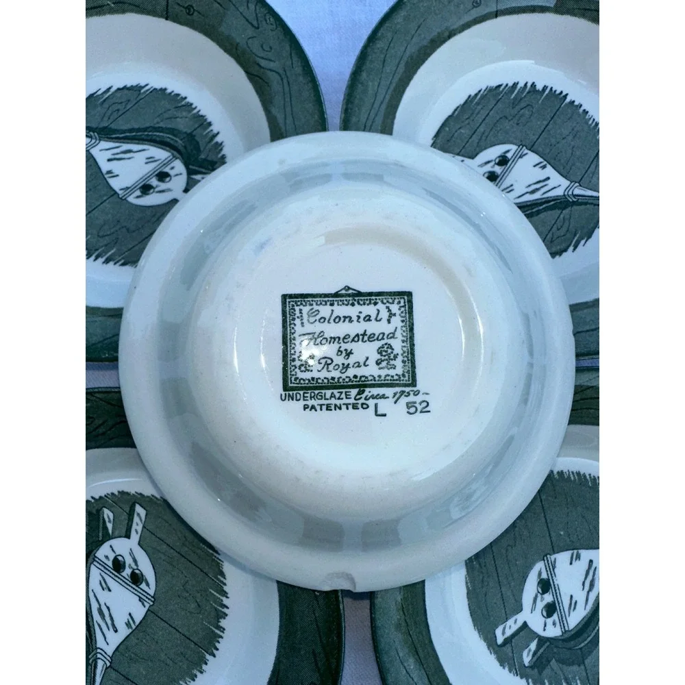 Set of 5 Royal China Colonial Homestead Green Bellows Fruit Bowls 1950s Vintage‎
