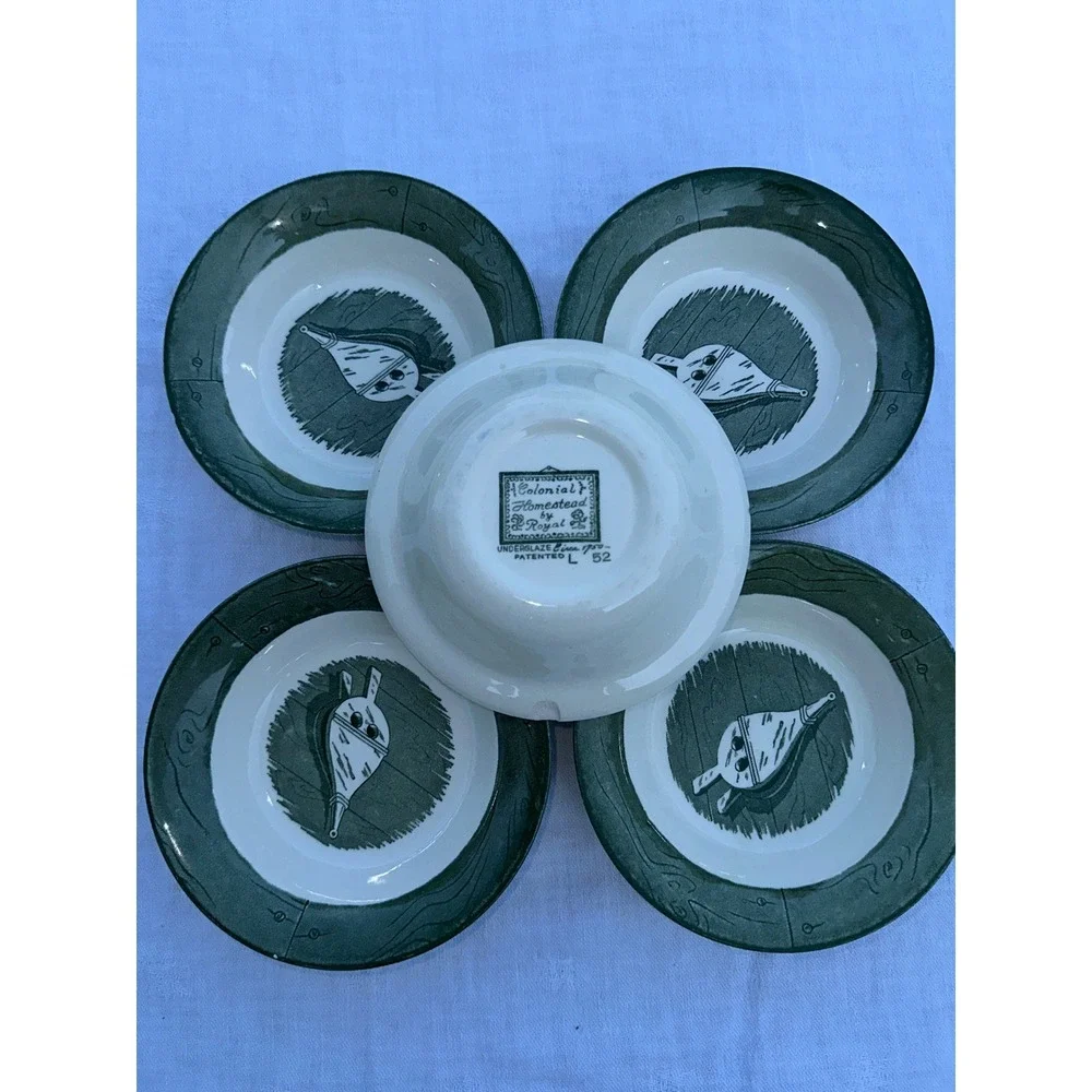 Set of 5 Royal China Colonial Homestead Green Bellows Fruit Bowls 1950s Vintage‎