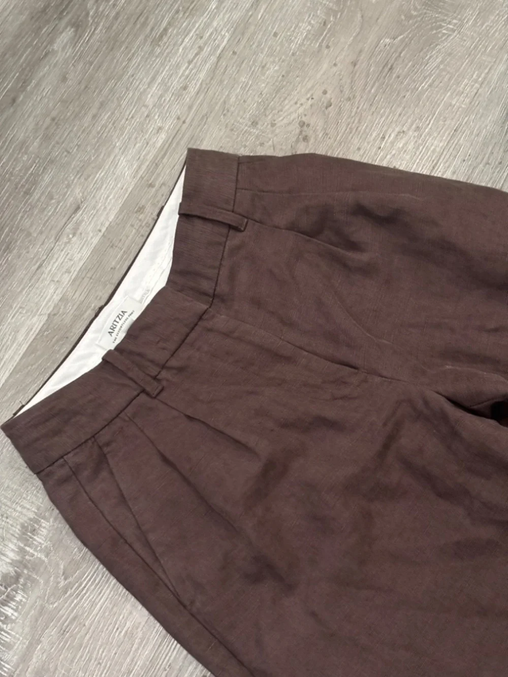Aritzia Effortless Pants Pleated Linen Wide Leg Rich Mocha Brown Size 00
