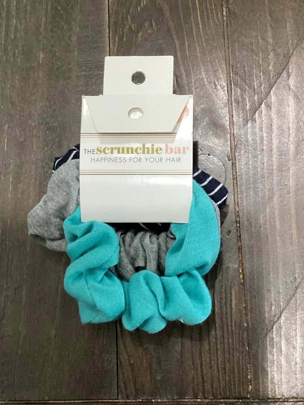 3-Pack Hair Scrunchies‎ - Teal, Gray, Navy Stripe