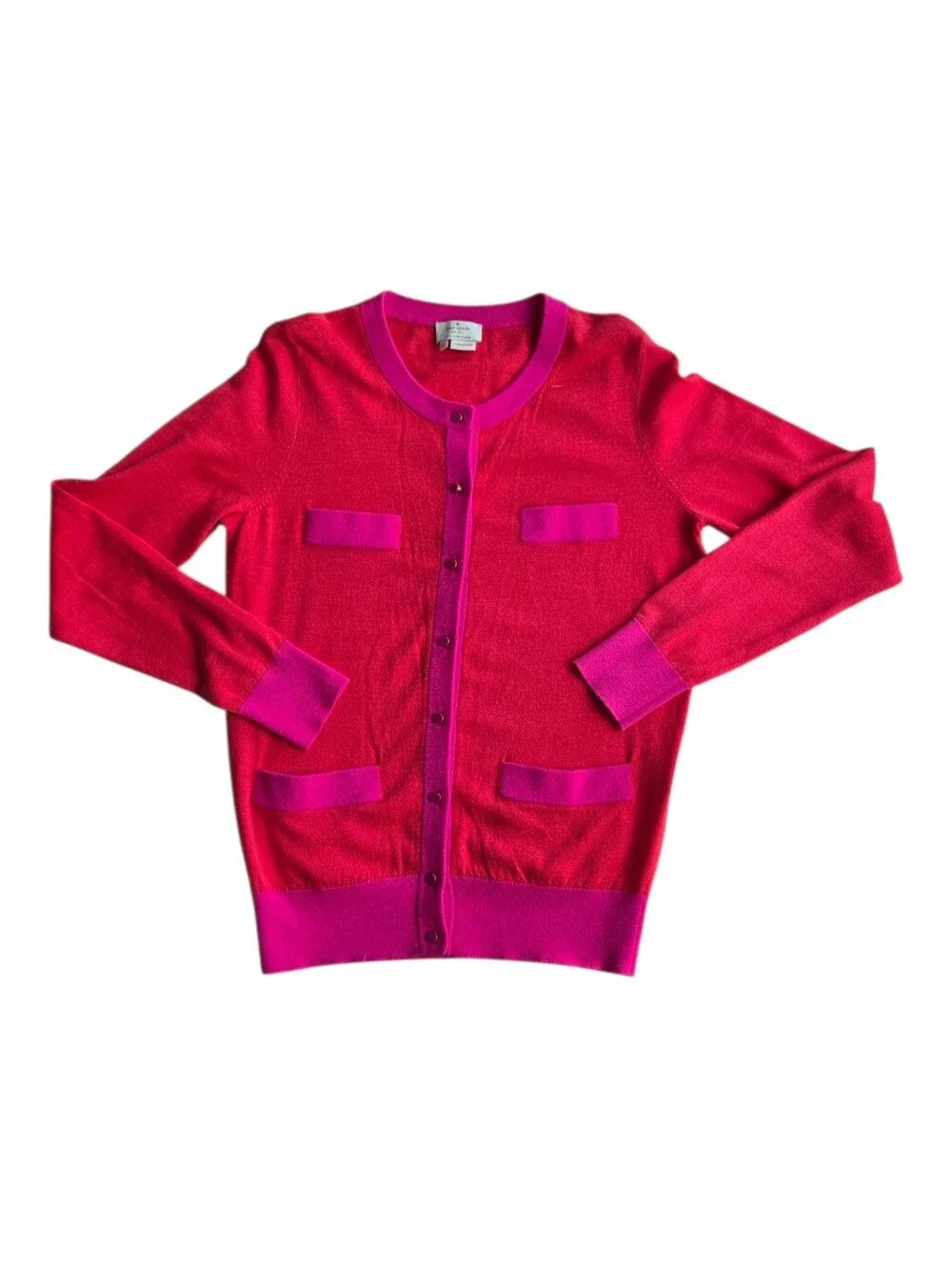 Kate Spade New York Coral & Hot Pink Button Front Cardigan Sweater Size S
