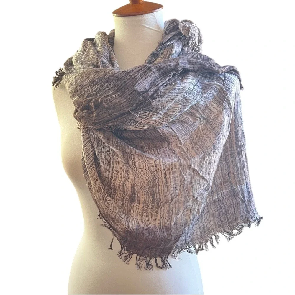 Semi Sheer Large Square Neutral Scarf w Fringe‎