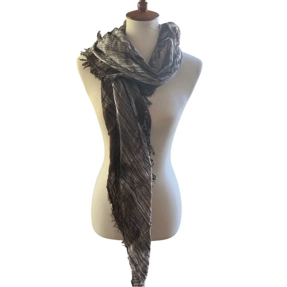 Semi Sheer Large Square Neutral Scarf w Fringe‎