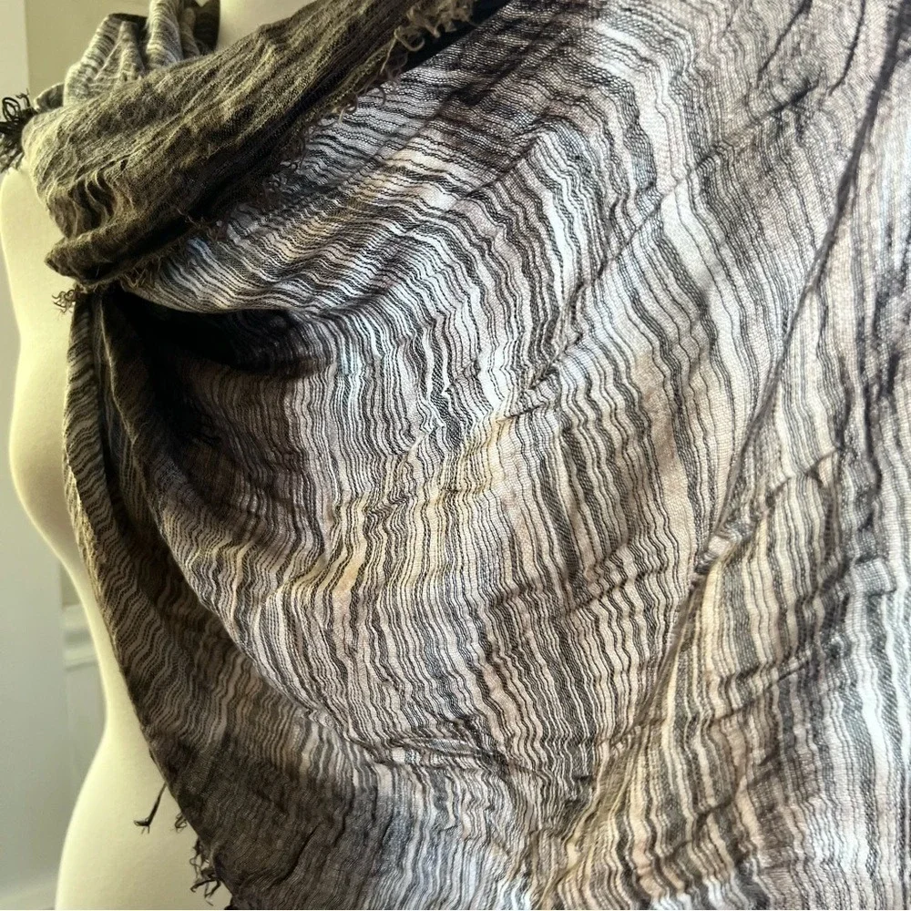 Semi Sheer Large Square Neutral Scarf w Fringe‎