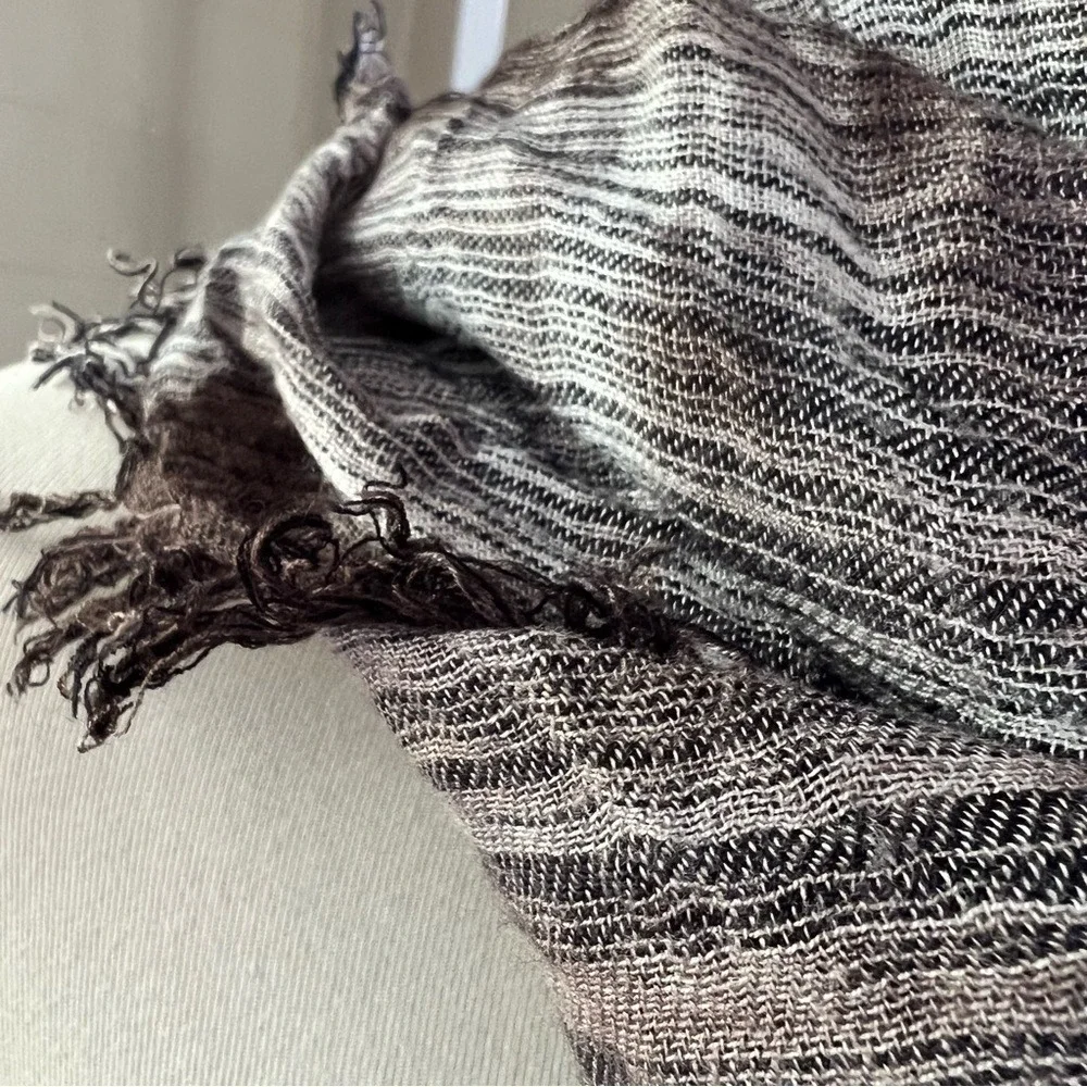 Semi Sheer Large Square Neutral Scarf w Fringe‎