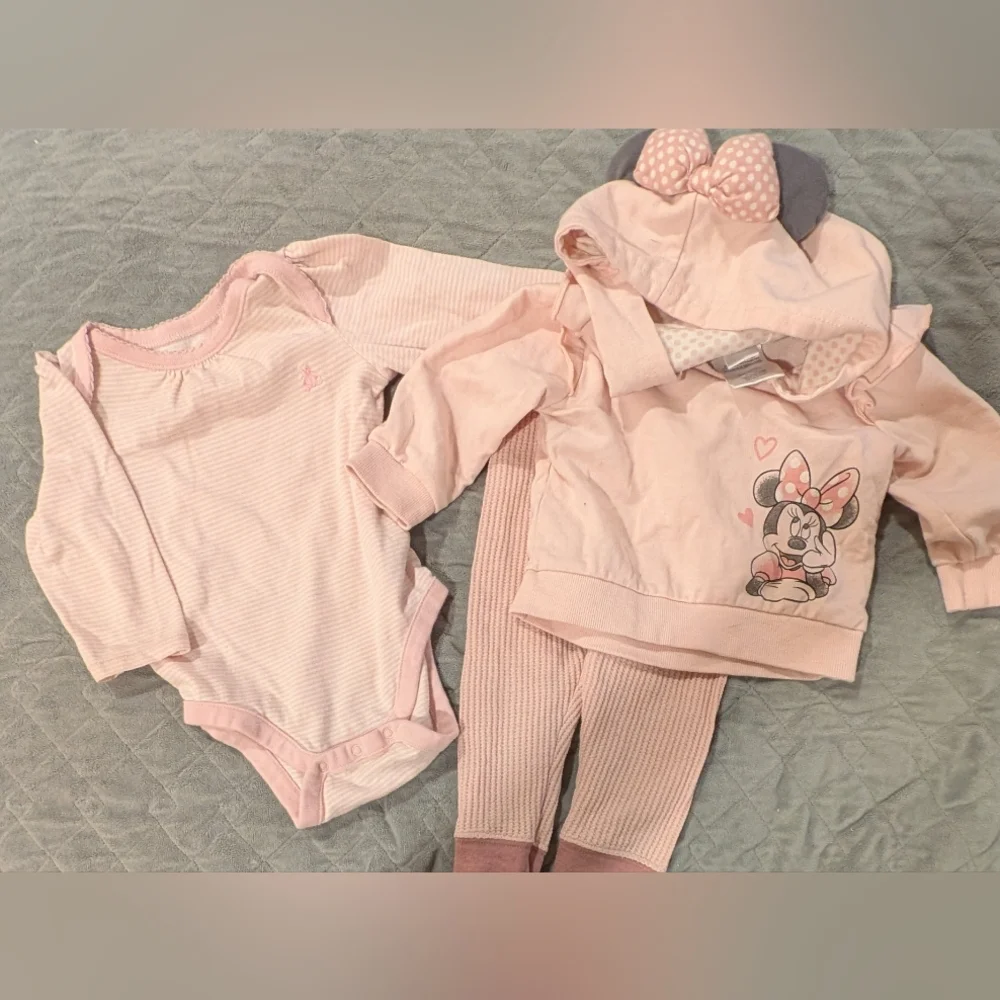 6M Pink Baby Outfit Set with Minnie Mouse Design