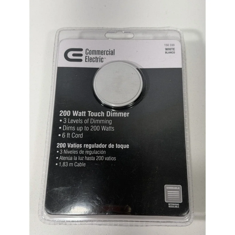 New, Commercial Electric 200 Watt 120 Volt 3 Level Touch Dimmer White 150-330