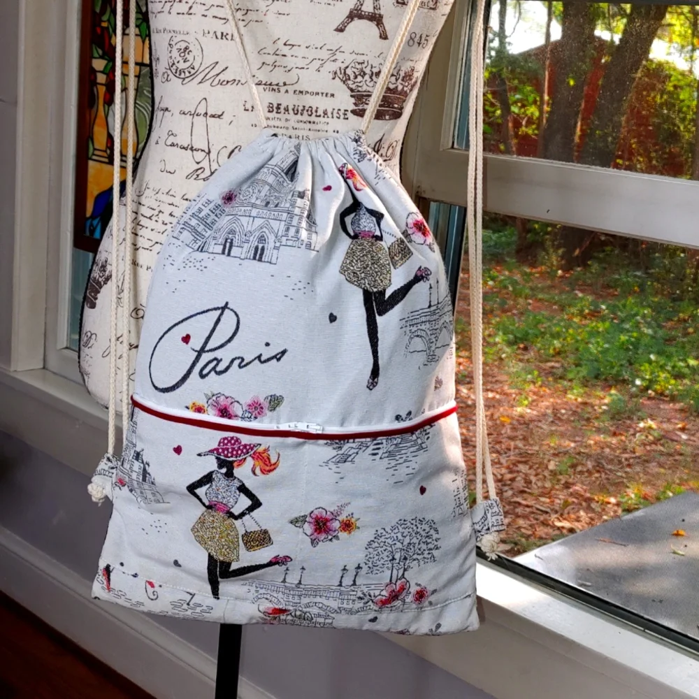 Phebus Et Boree French Backpack/Purse Paris Scene French Lady Unique Embroidered