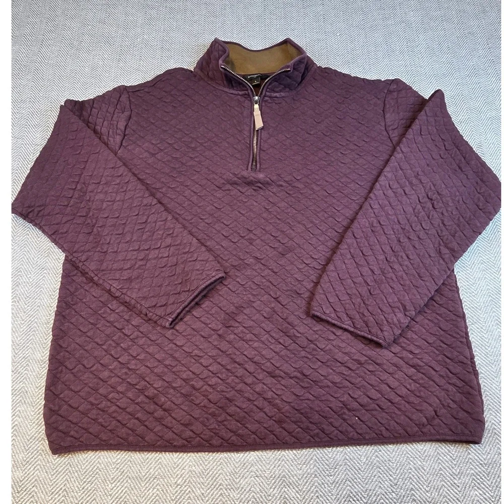 Banana Republic Mens Quilted Quarter Zip Pullover Burgundy Large Diamond Pattern