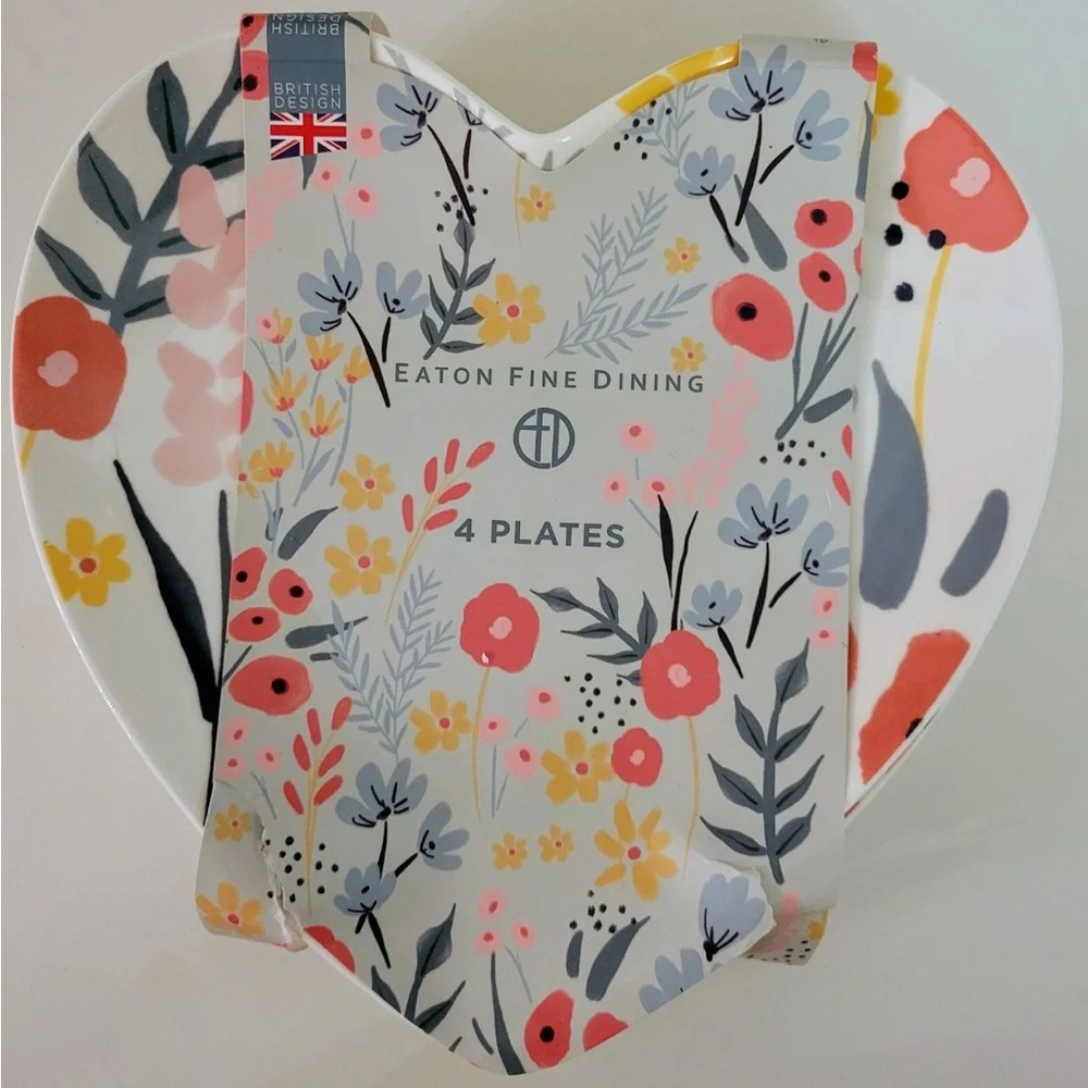 Eaton Fine Dining 4pk Heart Shaped Side Salad Appetizer Plates Floral Valentines