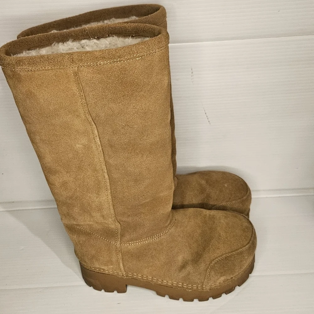 BARTONEAGA Womens Tan Suede Shearling Lined Mid Calf Winter Boot Sz 245 US 7–7,5