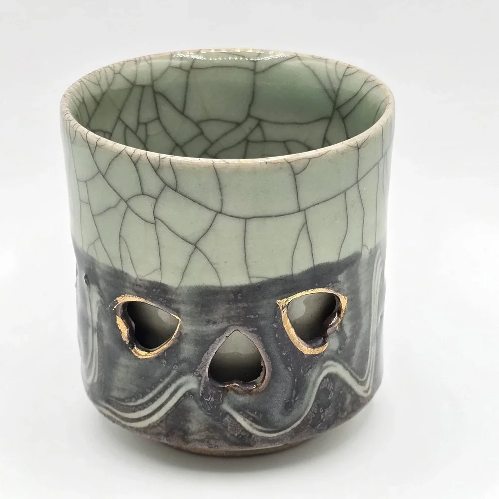 Somayaki‎ Otagiri Japanese Tea Cup Hearts Cutout Vintage Japan Insulated EUC