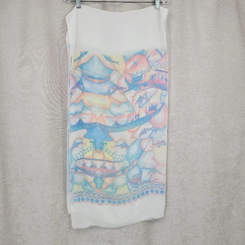 IFASMA Greek Scarf Pastel Abstract Dolphins Vintage