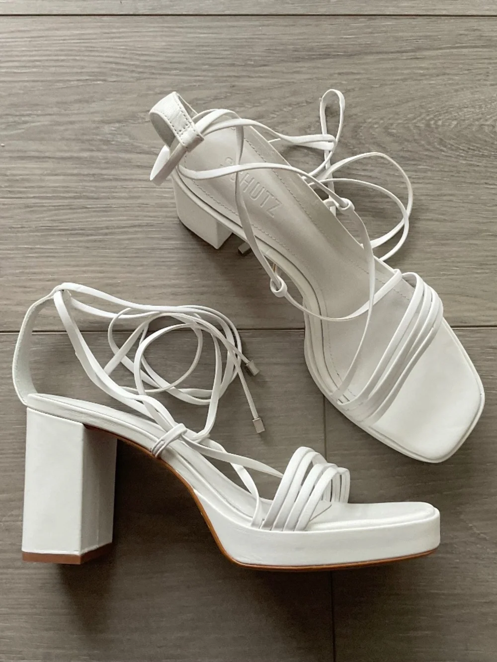 SCHUTZ Glenna Platform Ankle Tie Platform White Size 10