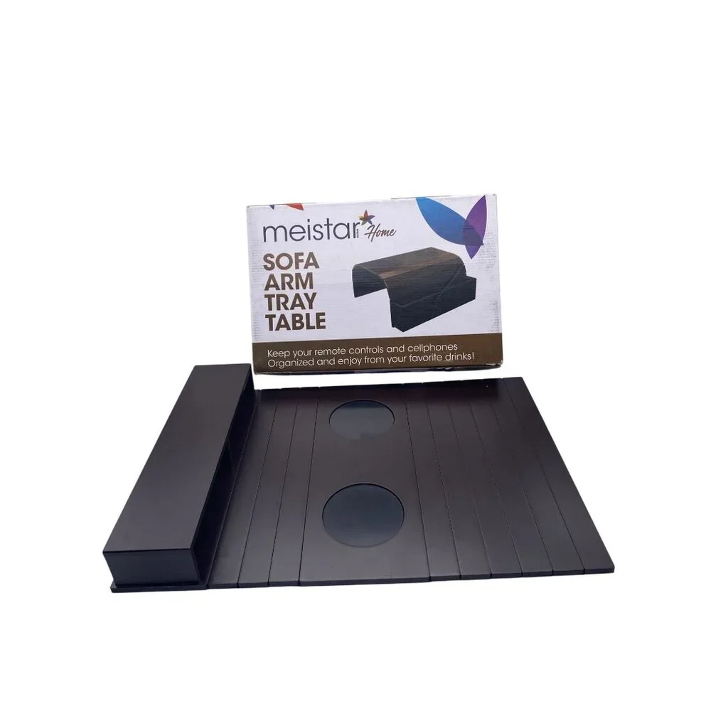 Meistar Sofa Couch Arm Tray Table With Cup Holder & Storage Pockets‎ Dark Brown