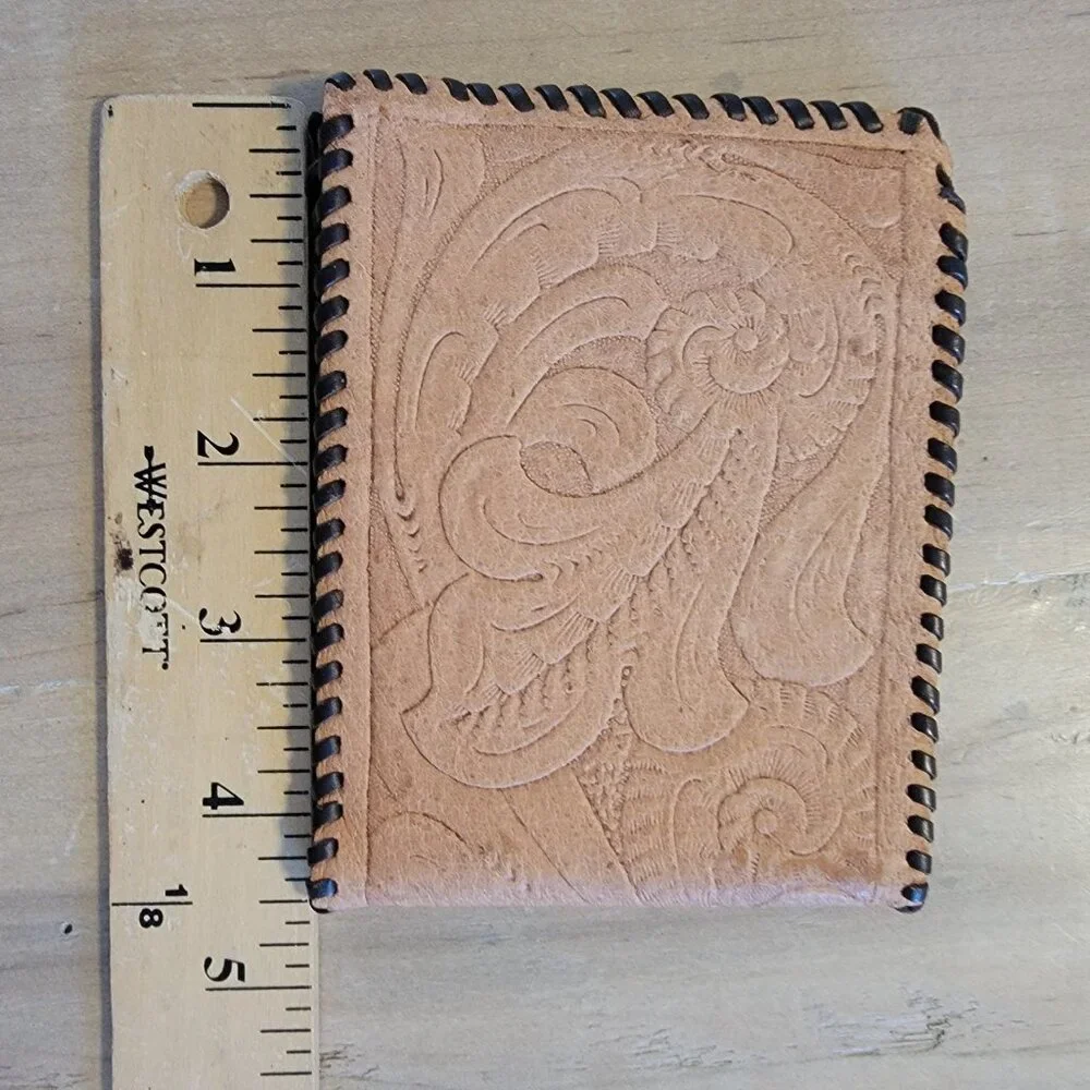 Vintage Tooled Western Wallet Laced Flower Floral Men's Leather Bifold Southwest
