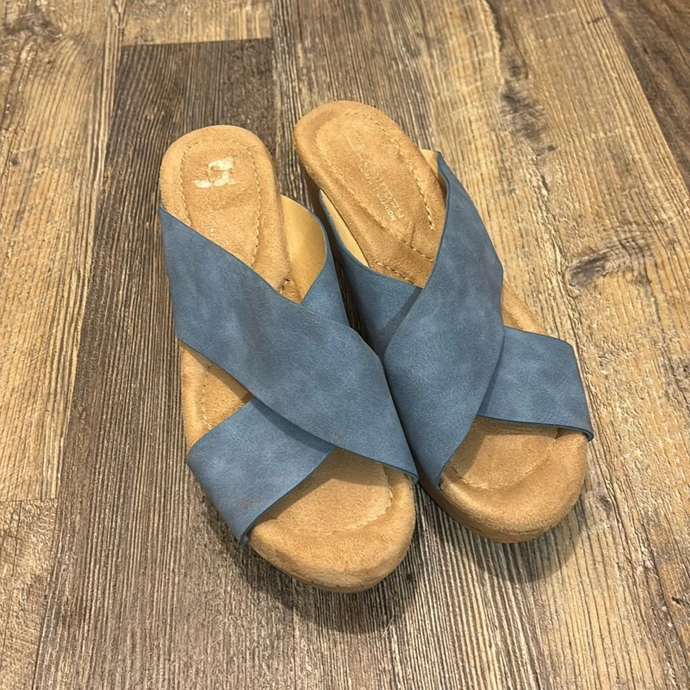 Women’s wedges blue and‎ tan