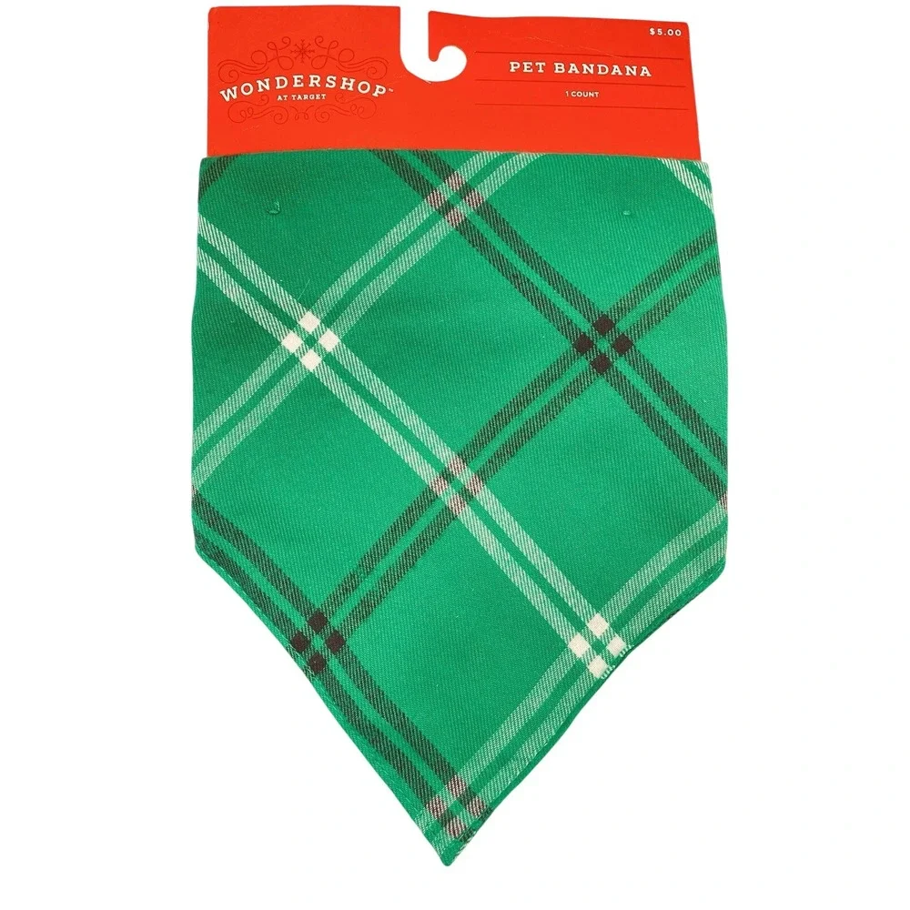 NWT Wondershop Christmas Pet Bandana Dog Cat Green Plaid‎ Holiday One Size