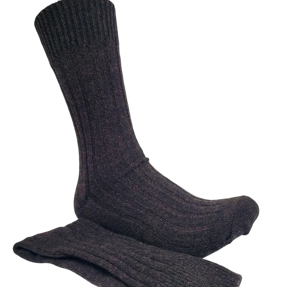 Brown Marl Cashmere Crew Socks Mens Large Garnet Hill Warm Ribbed Pattern Dress‎