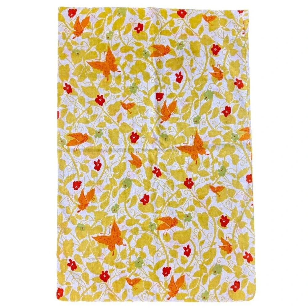 Vintage Morgan Jones 70s Yellow Standard‎ Pillowcase Retro Butterfly Floral MCM
