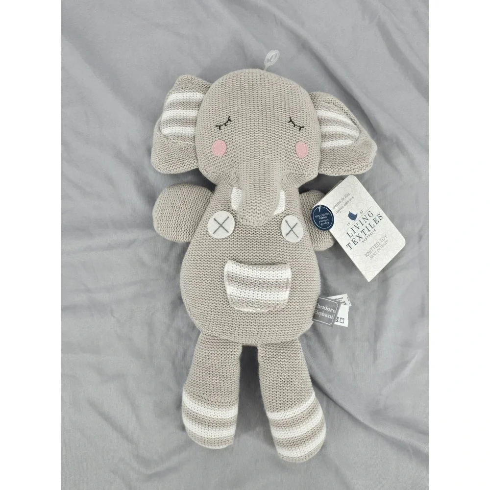 Living Textiles Grey Theodore‎ Elephant Knitted Toy Rattle Stuffed Animal 14