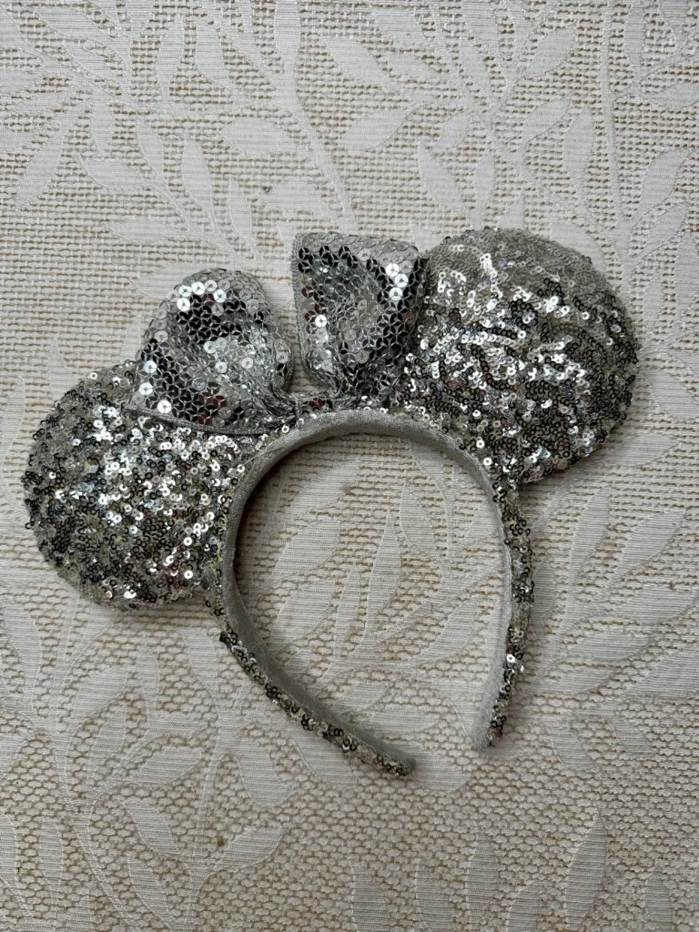 Disney Parks Silver Sequin Minnie-Style Kids Headband