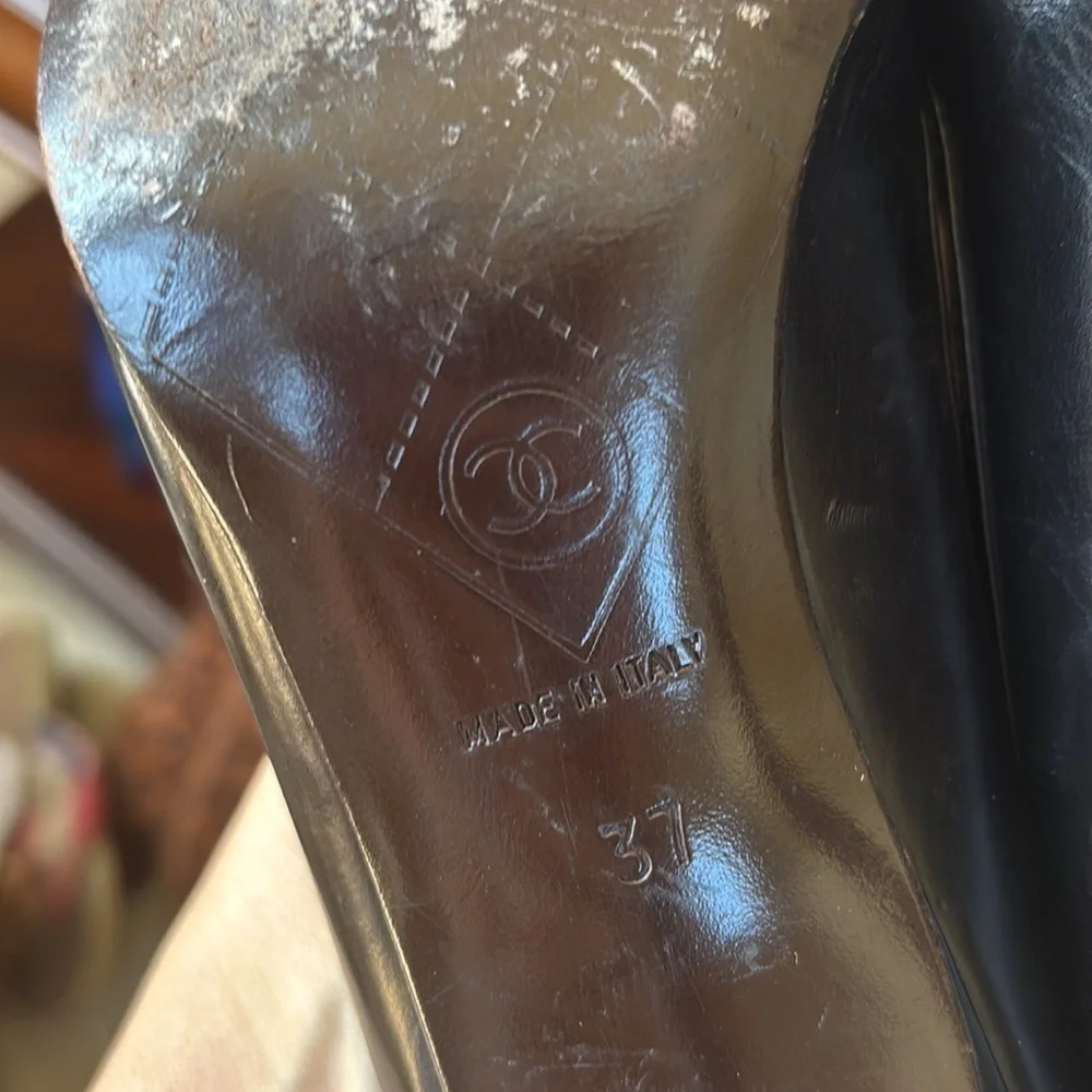CHANEL black leather