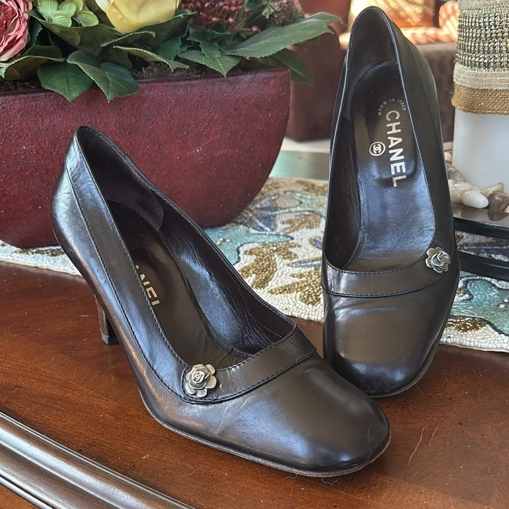 CHANEL black leather