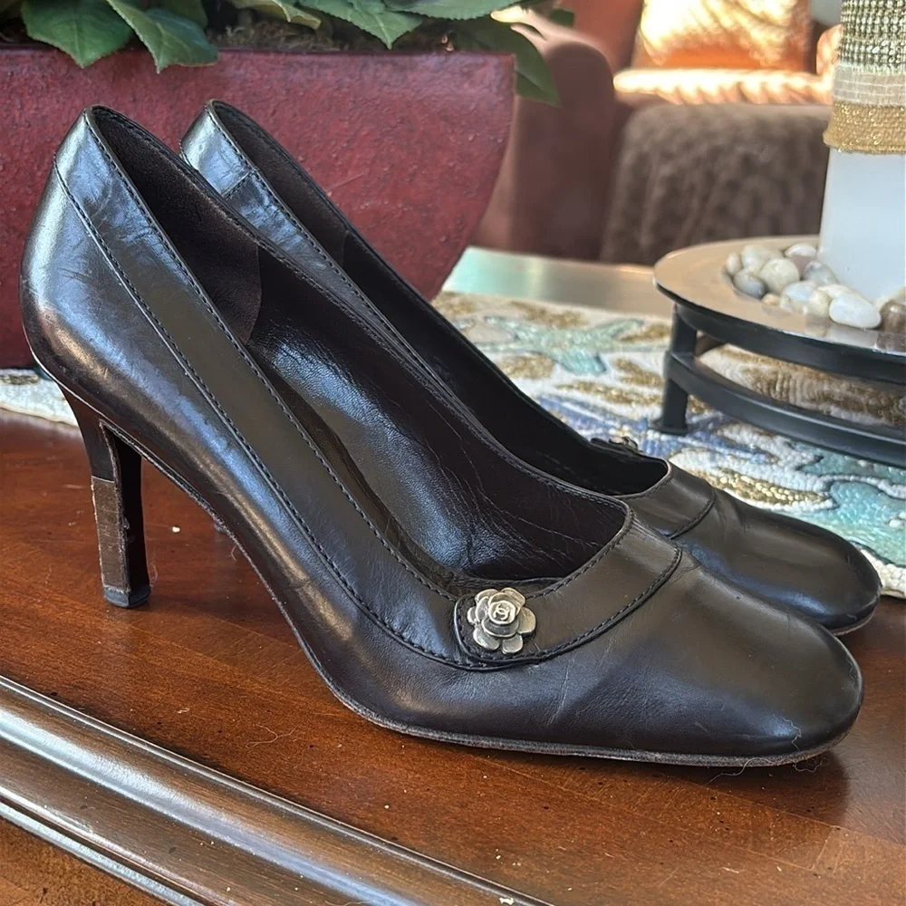 CHANEL black leather