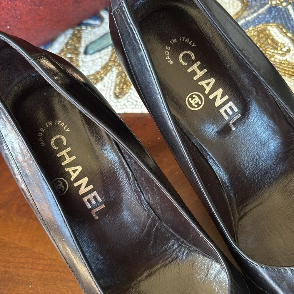 CHANEL black leather