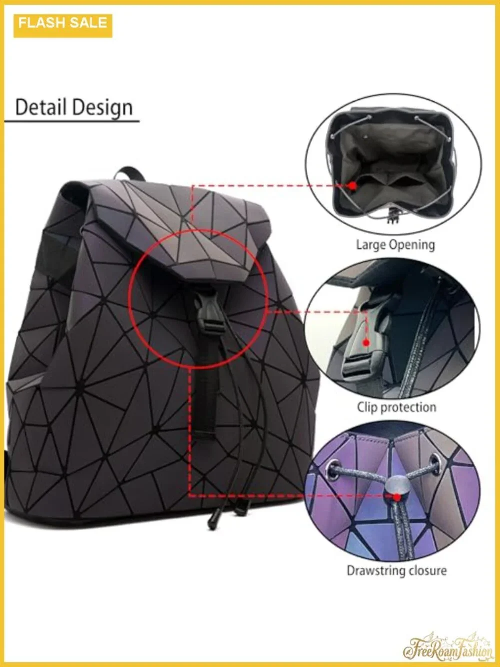 Holographic Geometric Women's Backpack Luminous Travel Daypack