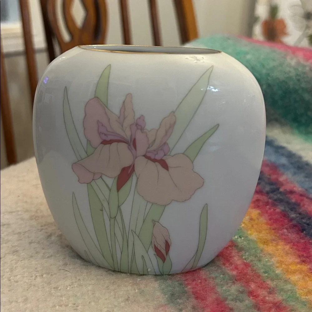 Floral Ceramic Vase with Pink and Green Accents