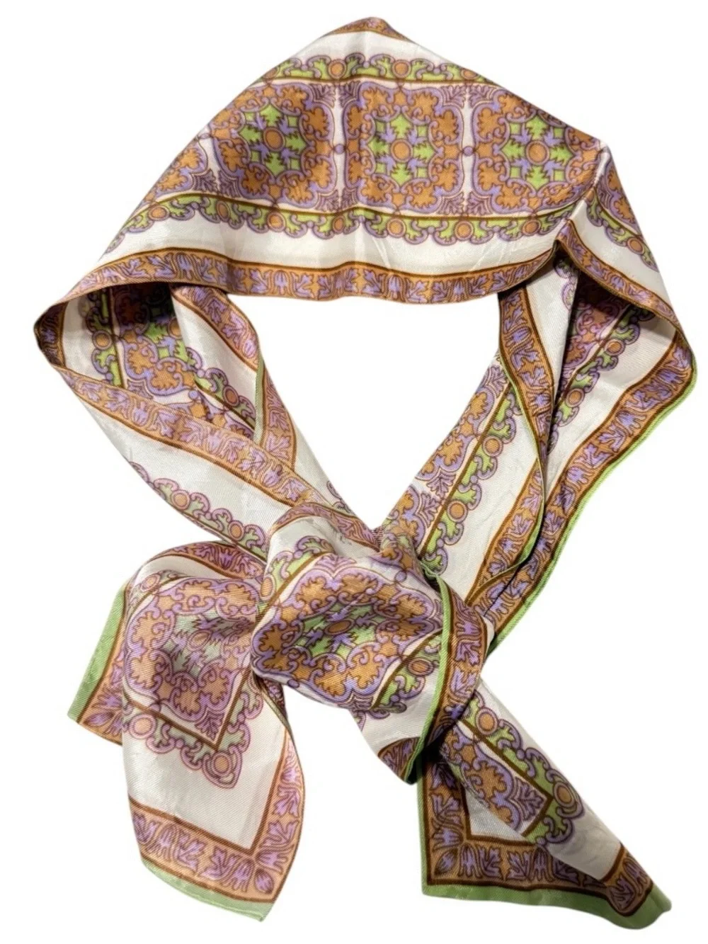 1960’s‎ Vintage Head or Neck Scarf in Paisley Brown, Purple, White & Green, 40”