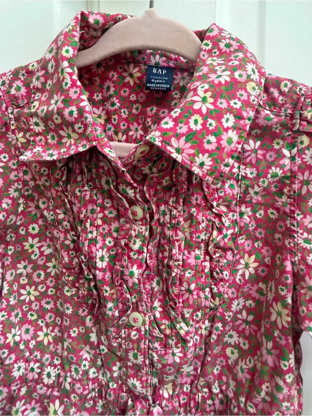 Baby GAP Girls 4 Pink Floral Ruffle-Front Long Sleeve Dress