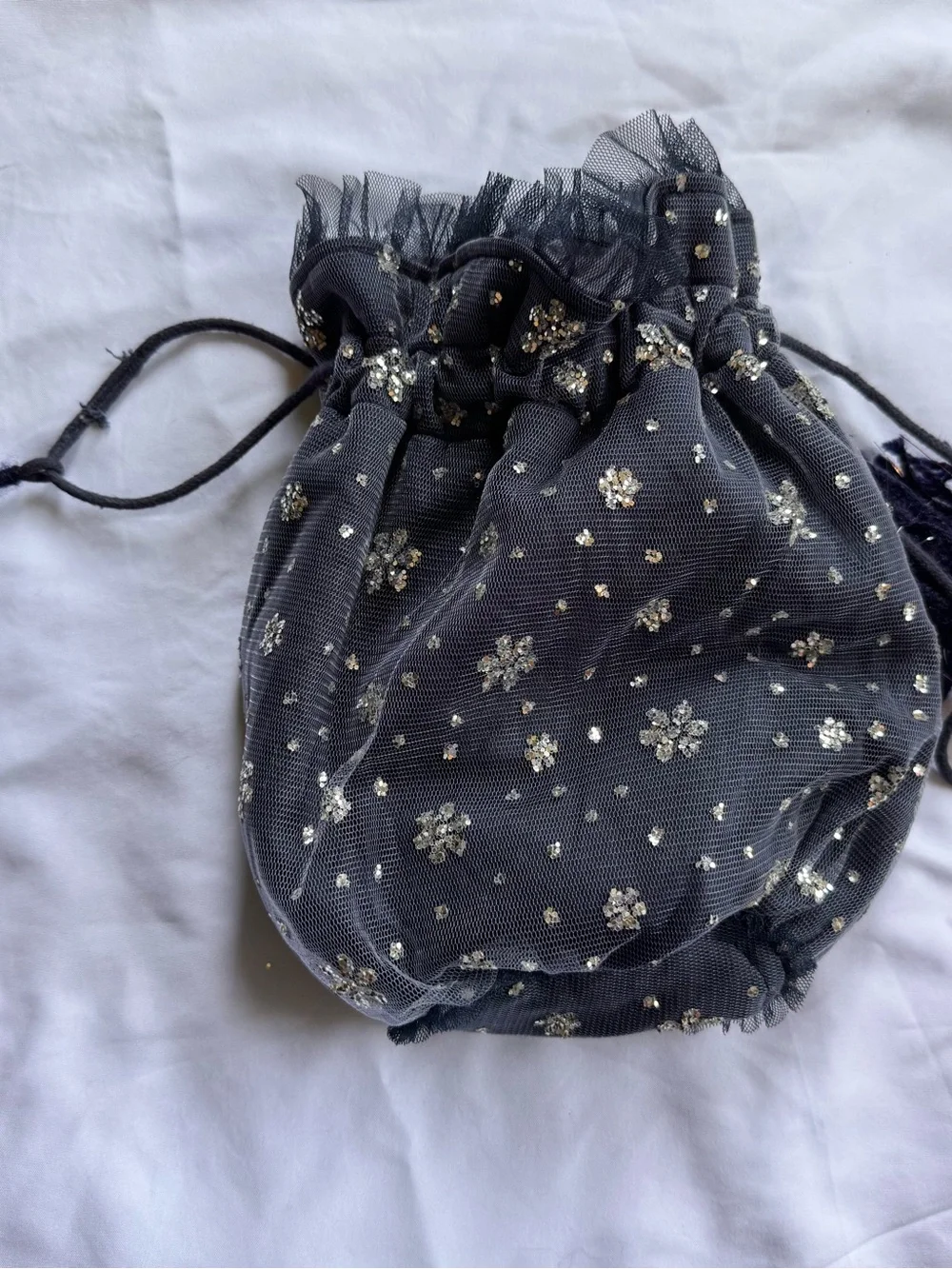 Free People Mini Drawstring Bag Women’s Makeup Travel Gift Pouch Blue Sparkle