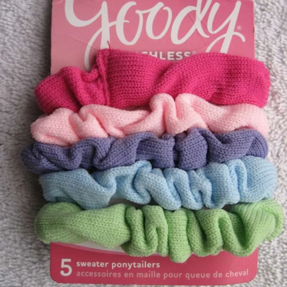 5 Goody Ouchless No Metal Elastic Sweater Ponytailer Hair Bands Soft Fabric Pony