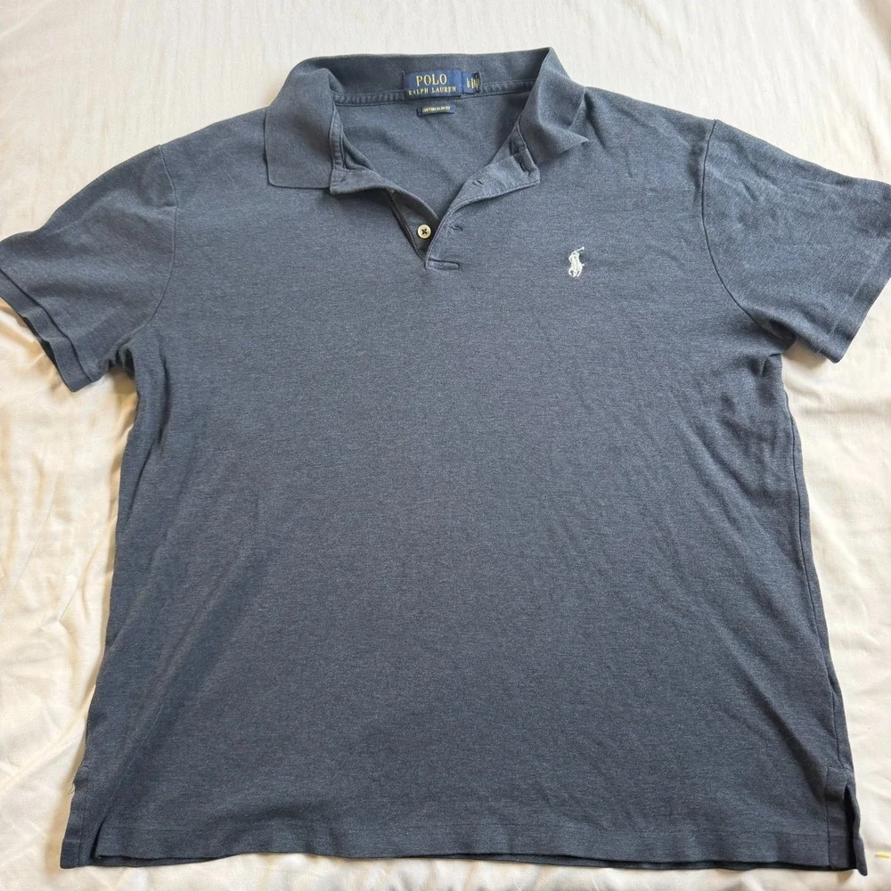 Ralph Lauren Polo Shirt Youth Large Navy Custom Slim Fit‎ Pony Short Sleeve