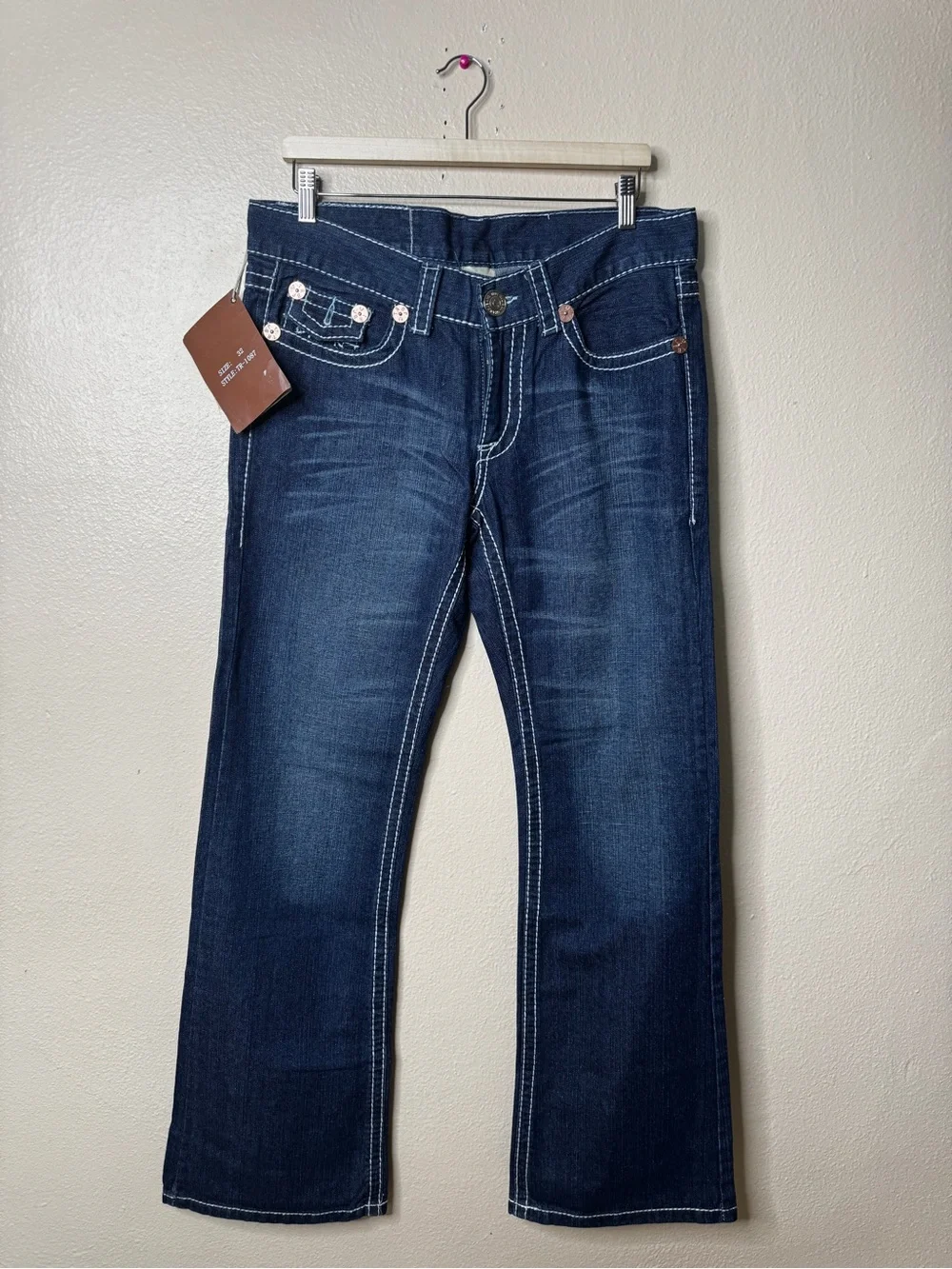 True Religion Womens Size 32X34 Billy Super T Bootcut Jeans Rhinestone Dark Wash