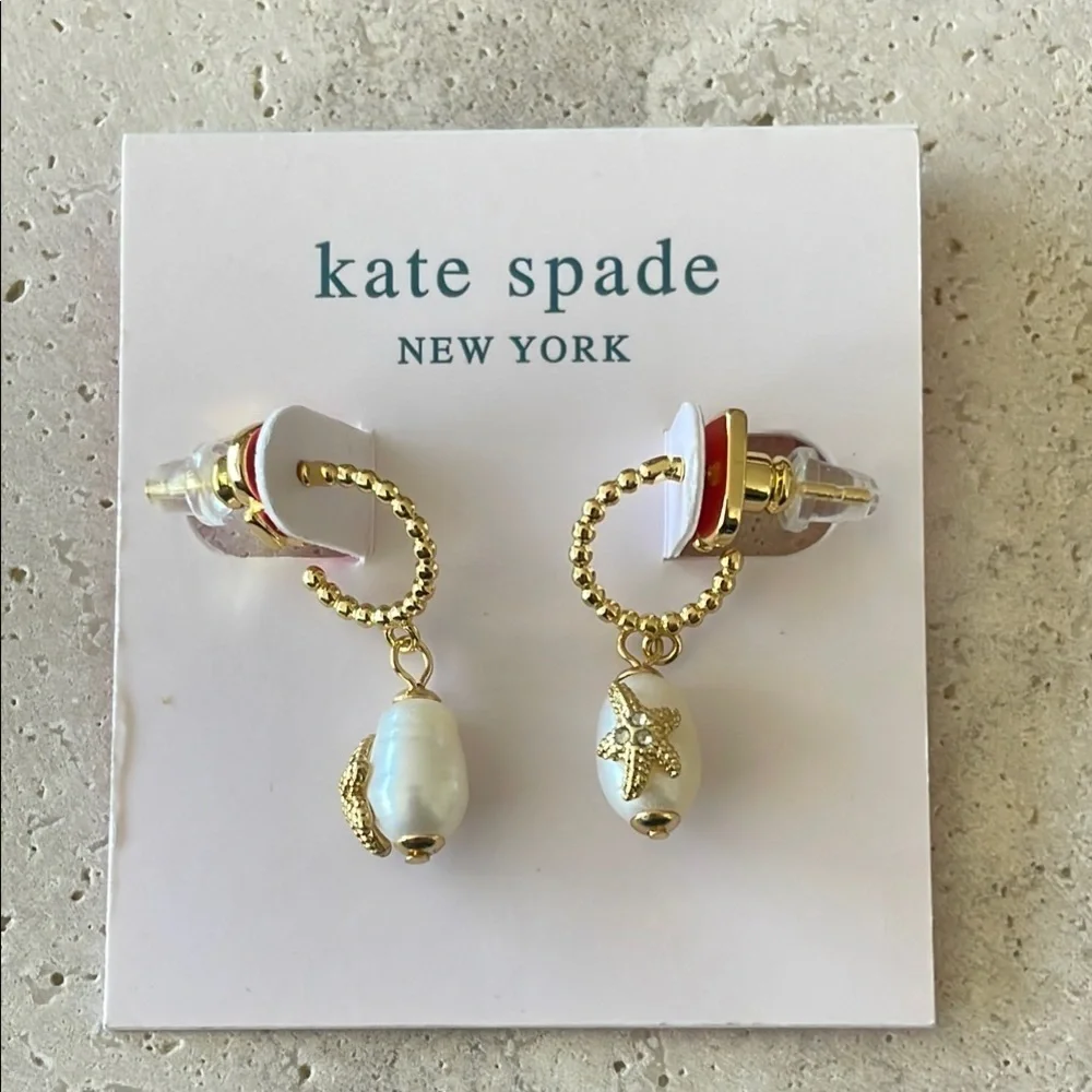 Kate Spade Starfish Pearl Drop Earrings Gold Tone Coastal Wedding