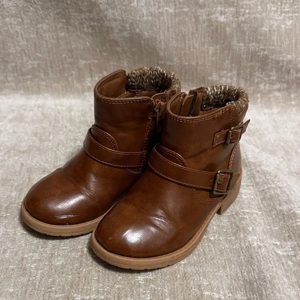 Wonder Nation Brown Kids Boots with Buckle
